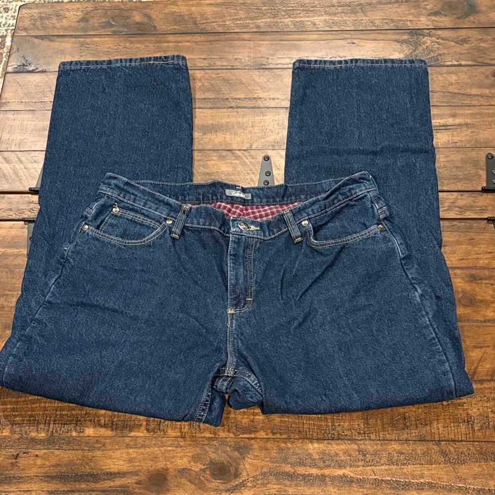 Cabelas Denim Blue Jeans Flannel Lined Women Size 14 Short